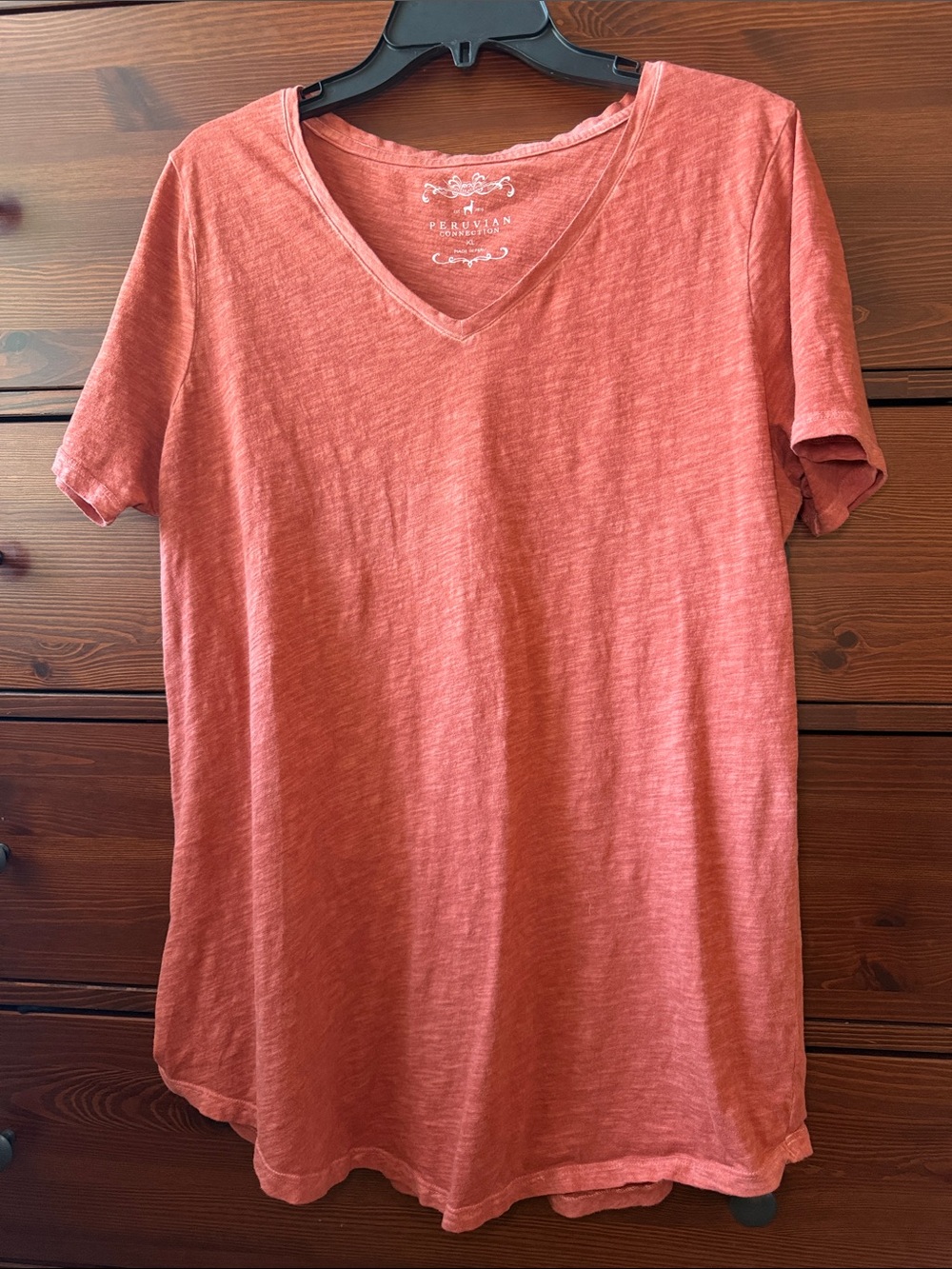 Peruvian Connection Cora Slub Knit V-Neck Tee 100% Cotton Made in Peru